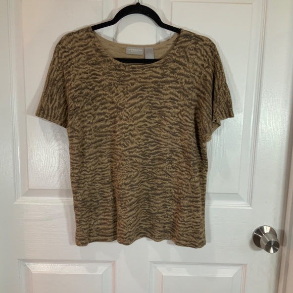 Liz Claiborne 2 Piece Faux Fur Animal Print Shirt Cardigan Size Large - Picture 5 of 9